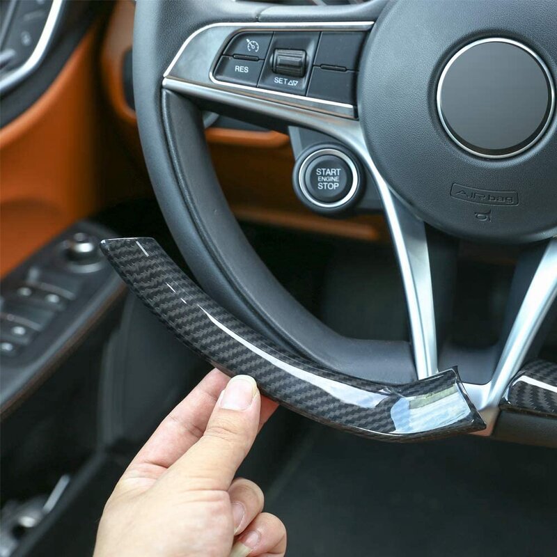 سيارة الداخلية عجلة القيادة ألياف الكربون غطاء الزخرفية ، تقليم ل ألفا روميو ستيلفيو ، جيوليا 2016-2018 ، 2 قطعة