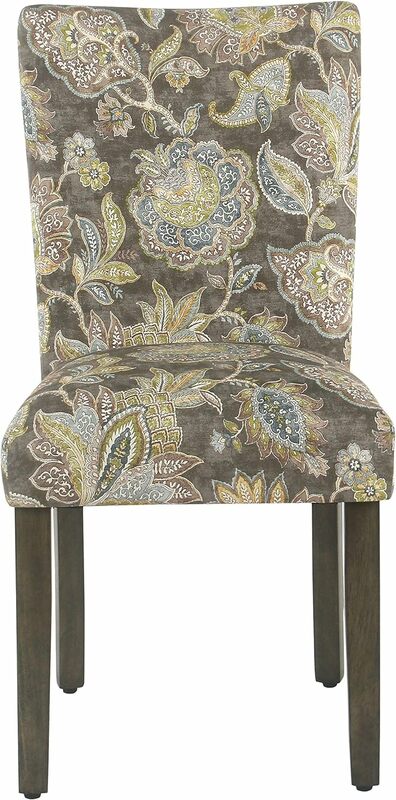 Clássico estofado cadeira de jantar, conjunto de 2, flores multicoloridas, cinzentas