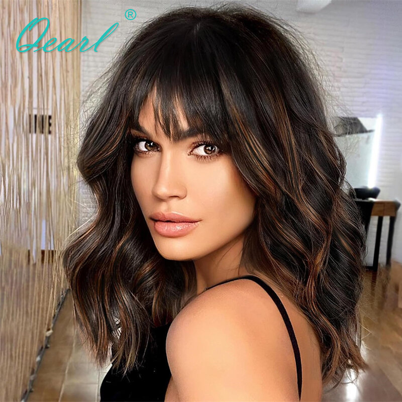Sale Wigs Human Hair Light Blonde with Brown Color Lace Wig with Bangs Transparent Glueless Women Wigs Ready to Go Qearl