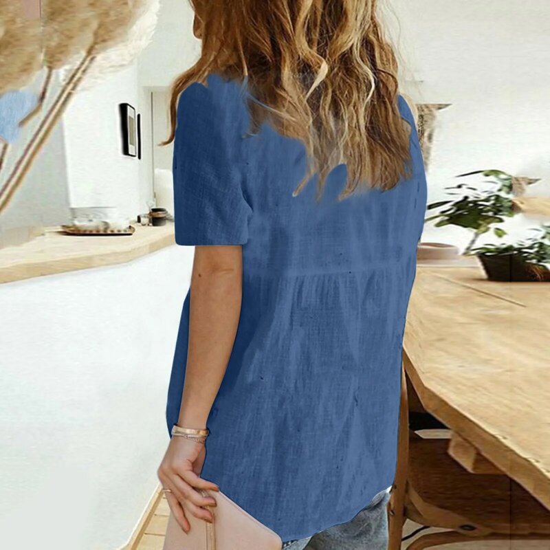 Summer Basic Tops Ladies Solid Color Casual Loose Shirts Vintage Oversized Loose Fashionable Elegant Youth Female Blouse