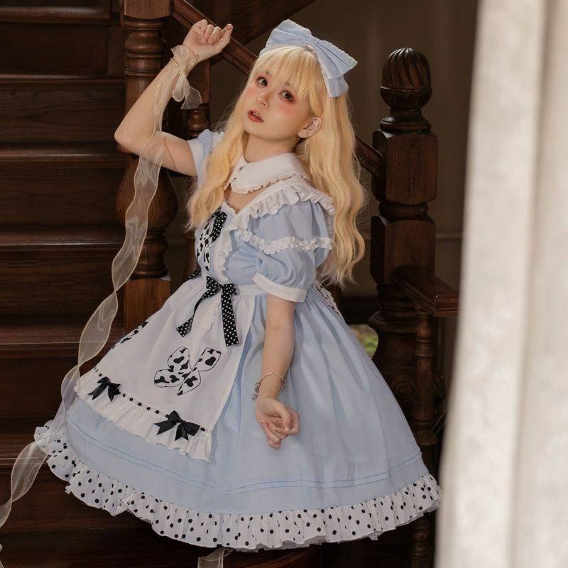 Vestido de Lolita de talla grande para mujer, traje de Cosplay de Lolita, atuendos Vintage con lazo, vestido de volantes de hada para niña