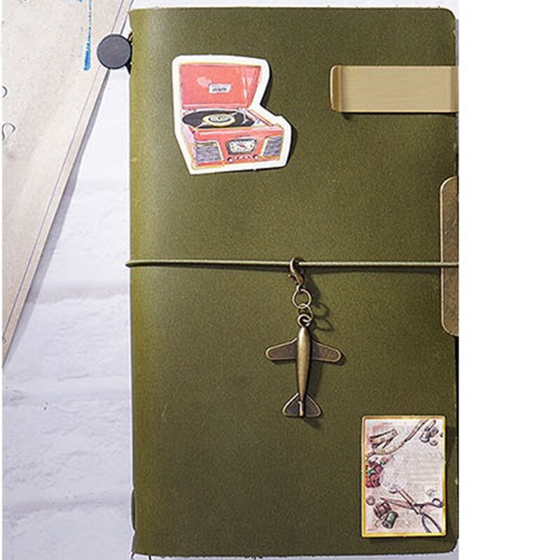 A5 Olive Green Retro Cowhide Manual Account Book European Retro Notebook Diary Notepad Office Supplies