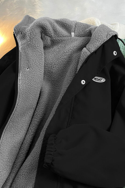 Jaqueta grossa masculina com capuz, monocromática, parkas de lã, casacos masculinos soltos, quentes, roupas de inverno e outono, G22