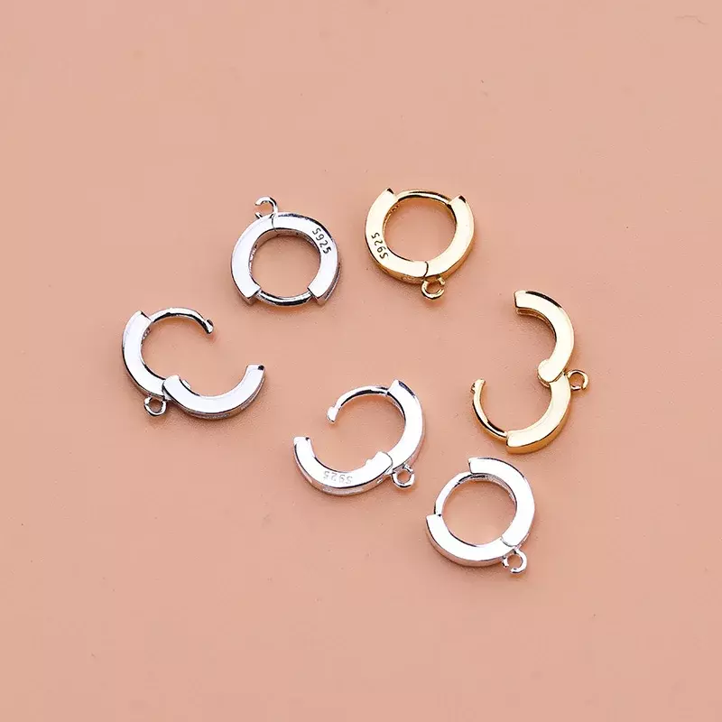 Loops de ouvido aberto semi-acabados de prata esterlina para mulheres, materiais DIY artesanais, acessórios, prata esterlina S925