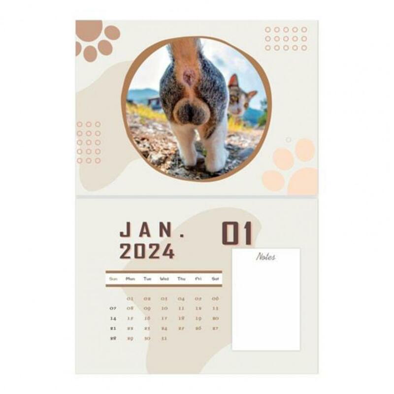 家庭やオフィス用のサキーキャットナイトカレンダー、月次プランナーなしの厚い紙の壁カレンダー、陽気、2024