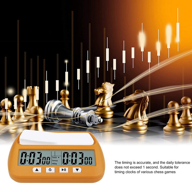 Horloge d'échecs, minuterie numérique et de jeu, horloge professionnelle Portable polyvalente 3 en 1 (jaune)