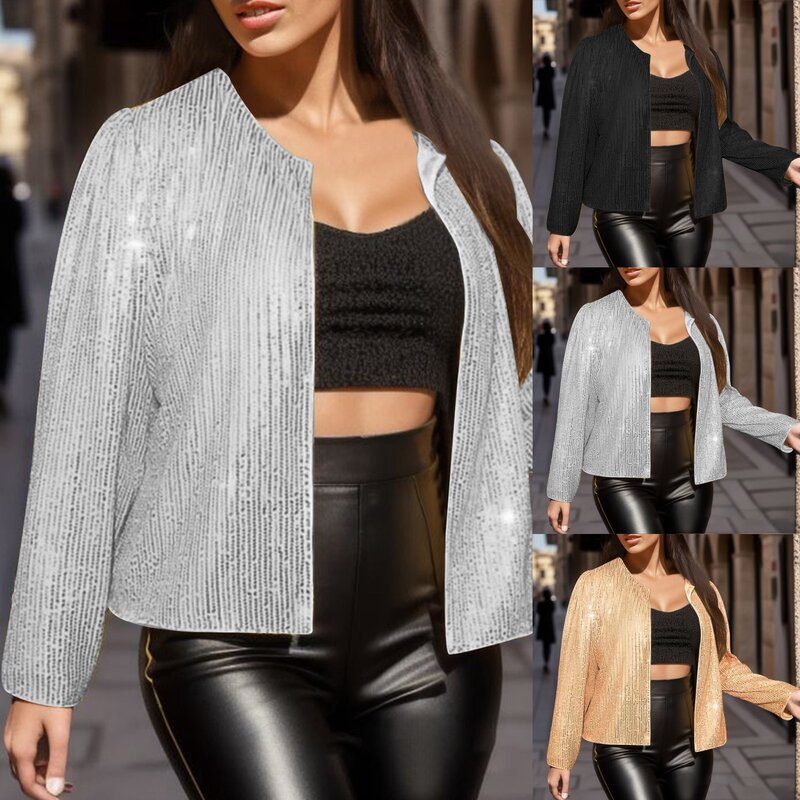 2023 Winter Jacket Women 2023 Jackets For Women Business Casual Urban Sequin Sequins Sparkling Cardigan Jacket Female clothing