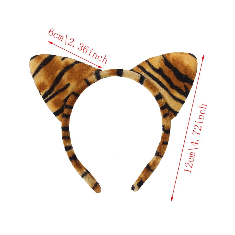 Q0KB Короткий плюшевый обруч с кошачьими ушками и леопардовым принтом в виде котенка, тигра, леопарда для головы, повязка на с