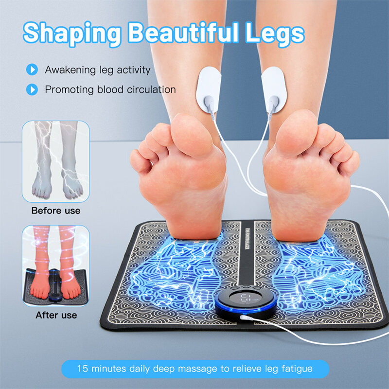 Portátil elétrico EMS Foot Massager Pad, Esteira de massagem dobrável, Estimulação muscular, Melhorar a circulação sanguínea, Alívio da dor, Relaxar os pés