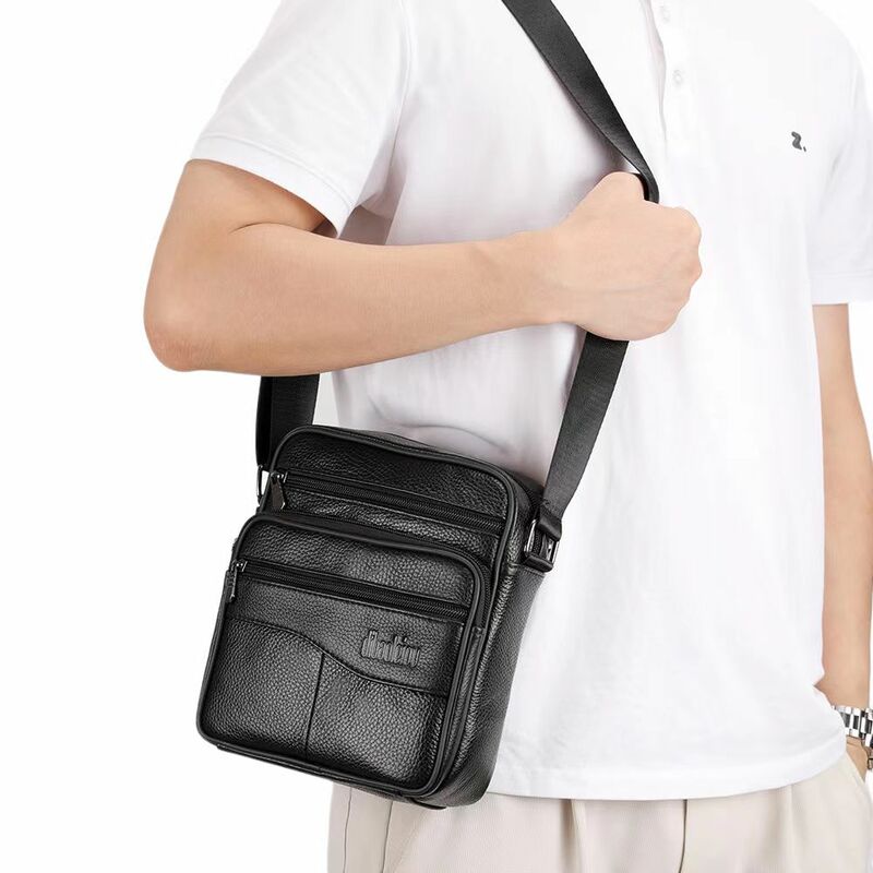 Bolso de hombro de cuero genuino de gran tamaño para hombre, bolso de mano de alta calidad, bolso de mensajero cruzado de negocios de moda