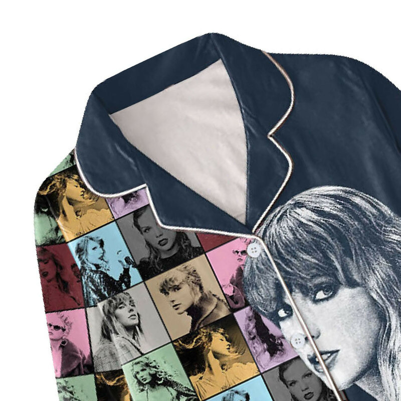 Taylor-印刷された文字のパジャマ,クリスマスウェア,スイスのftパジャマ,長袖,ドレープカラー,パンツ,1989, 2個