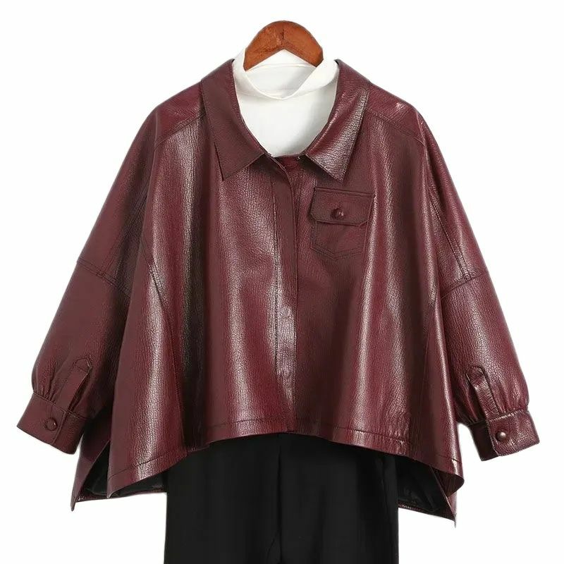 Mantel kulit asli imitasi, jaket lokomotif wanita, pakaian luar kulit kasual gaya Korea Musim Semi dan Gugur