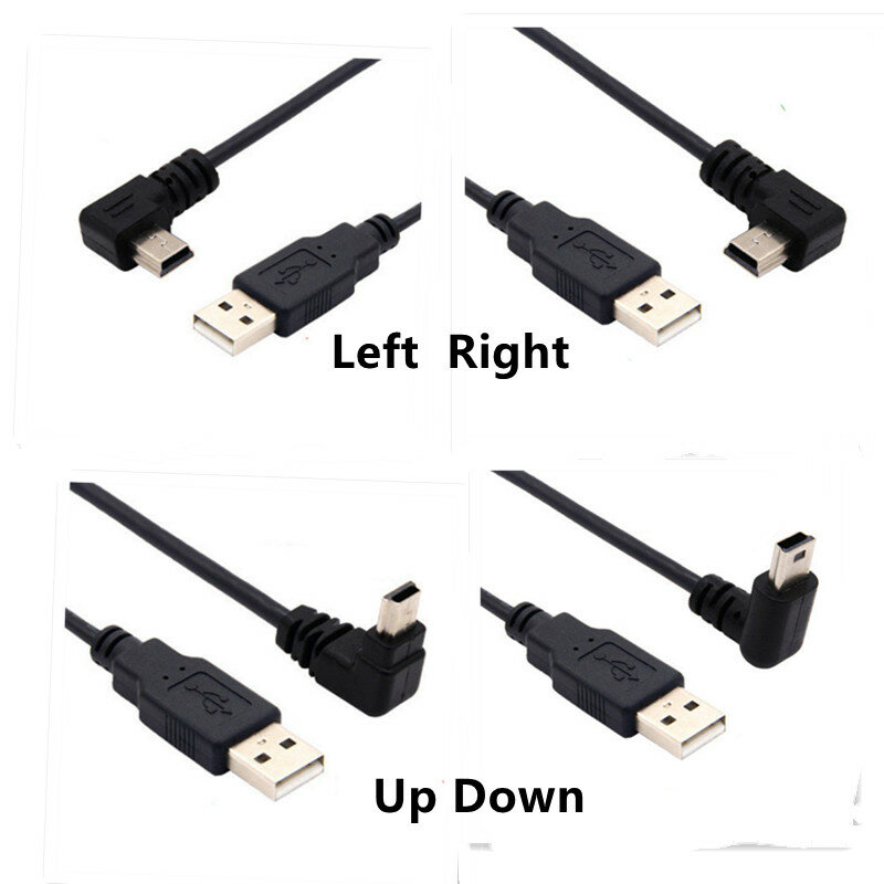 Кабель с USB 2.0 (штекер)/Mini USB, 0,25–5 м, угловой (90 градусов), левый, правый, для камеры, MP4, планшета
