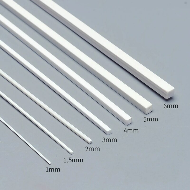 ABS 플라스틱 솔리드 튜브 파이프 DIY 소재, 모델 부품 액세서리, 길이 250mm, 흰색 사각형, 10 개, 1*1mm-10*10mm