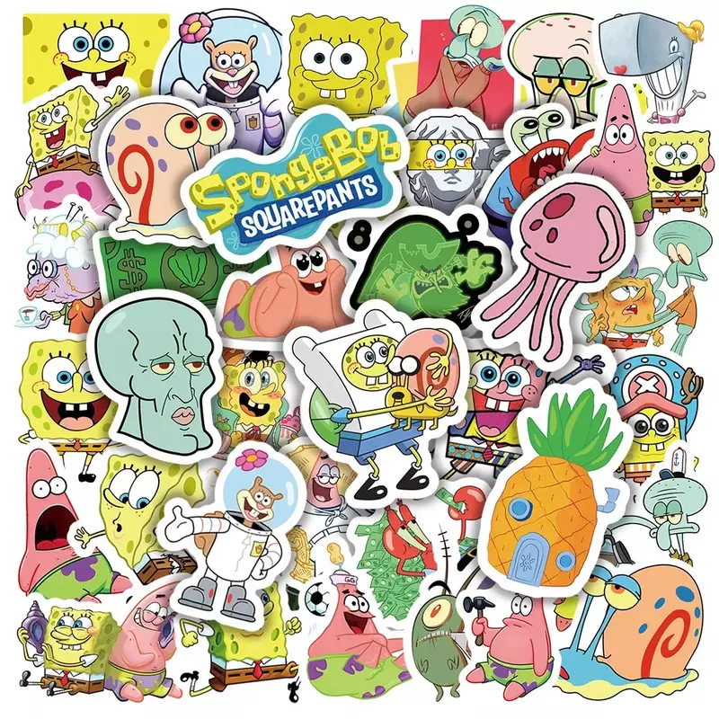 50 buah berbagai kartun dan Anime lucu SpongeBob SquarePants Paistar anak-anak tahan air stiker grafiti