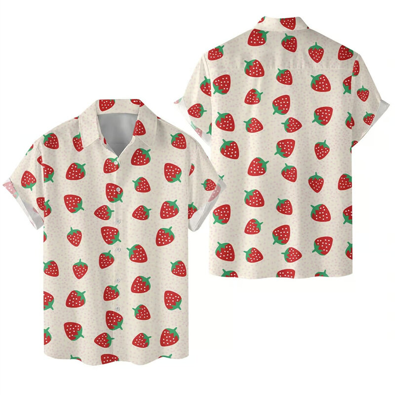Słodkie owoce 3D drukuj koszule męskie wzór truskawkowy moda codzienna krótkie rękawy topy guziki klapa Streetwear bluzki oversize