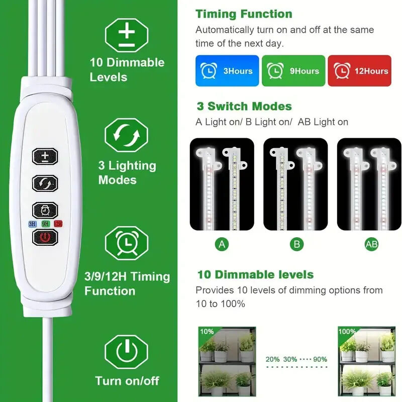แถบไฟ Grow LED สำหรับพืชในร่มโคมไฟไฟโตสเปกตรัมแบบ USB จับเวลาไฟส่องได้ต้นกล้าในร่มโคมไฟปลูกดอกไม้