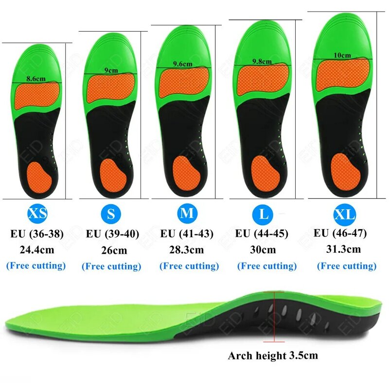 EiD 최고 정형 깔창, 아치 지지, X/O 다리, 평발, 건강 신발 밑창 패드, 신발 삽입 패드, 정형외과 깔창