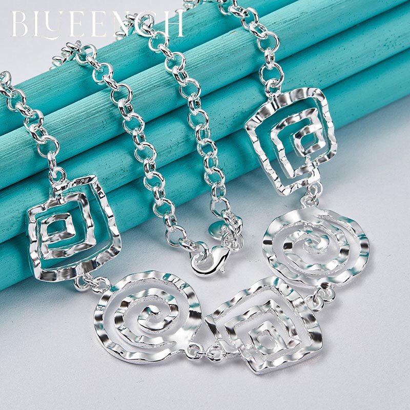 Blueench 925 prata esterlina círculo quadrado pingente colar para senhoras festa de noite casamento personalidade moda jóias