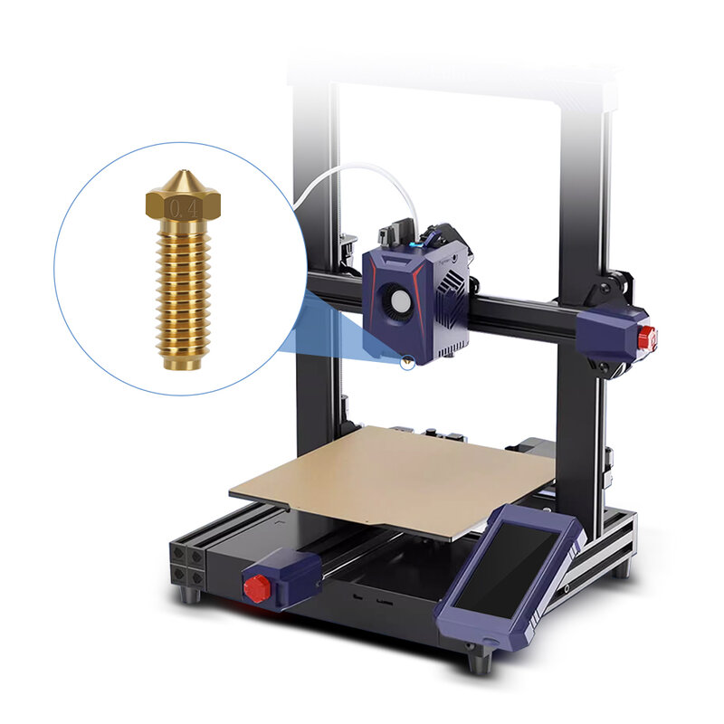 3D Printer nozel kuningan 1 ~ 10 buah nozel Volcano 0.2/0.4/0.6/0.8mm untuk Anycubic Kobra 2/ Kobra 2 Pro/Kobra 2 Plus