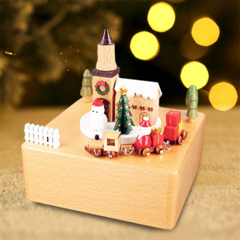 Kotak musik Natal, kerajinan tangan kayu hadiah Natal kreatif kotak musik kerajinan ornamen untuk ulang tahun pernikahan