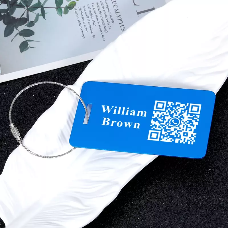 Código qr etiquetas de bagagem personalizadas etiquetas de viagem reutilizáveis a laser gravando etiquetas de bagagem de viagem de metal de moda