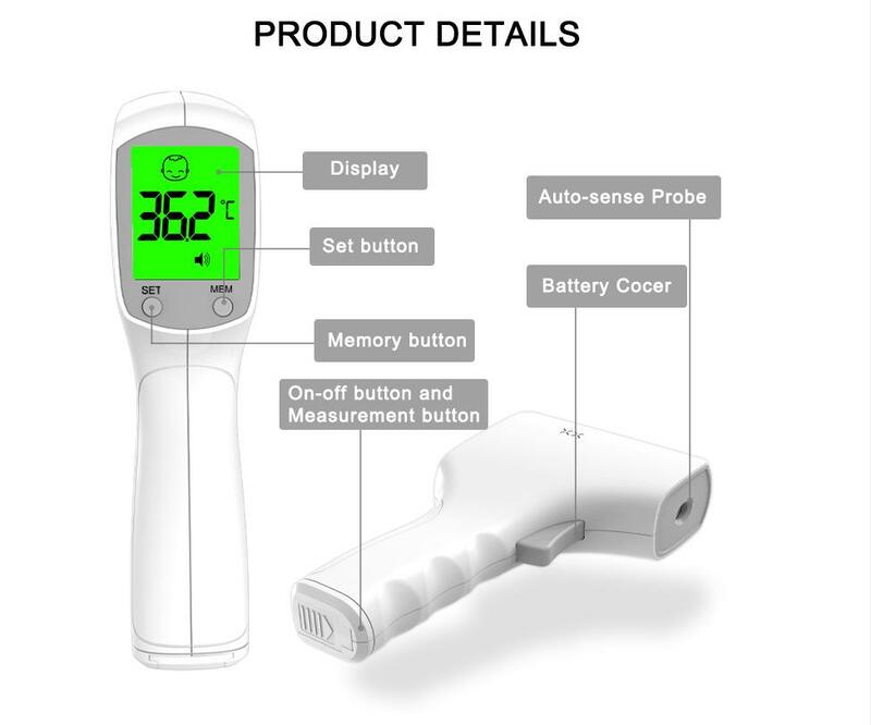 Termómetro médico infrarrojo sin contacto para adultos y niños, pistola de temperatura para la frente, digital, láser