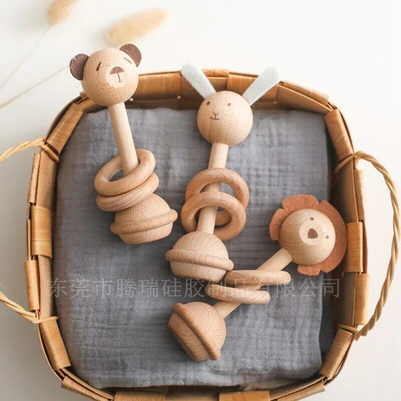 Holz Tier Rassel Spielzeug für Neugeborene Holz Beißring Baby 0-12 Monate Baby Zubehör Cartoon Roman Baby Pflege Werkzeuge Beißring Spielzeug