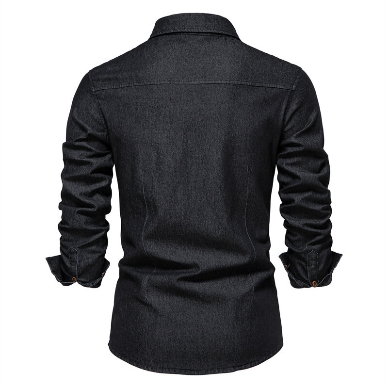 Брендовая эластичная хлопковая джинсовая рубашка для мужчин, качественные ковбойские рубашки с длинным рукавом для мужчин, Повседневная приталенная Мужская Дизайнерская одежда