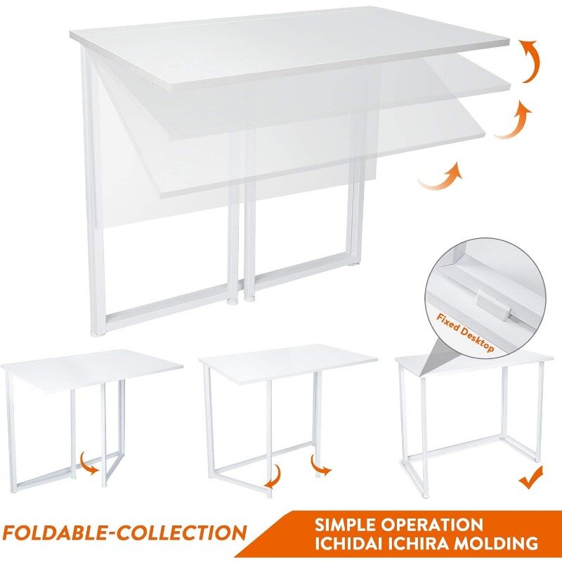 Folding Computer Desk for Small Spaces, No-Assembly Space-Saving Home Office Desk, Foldable Computer Table, Laptop Table
