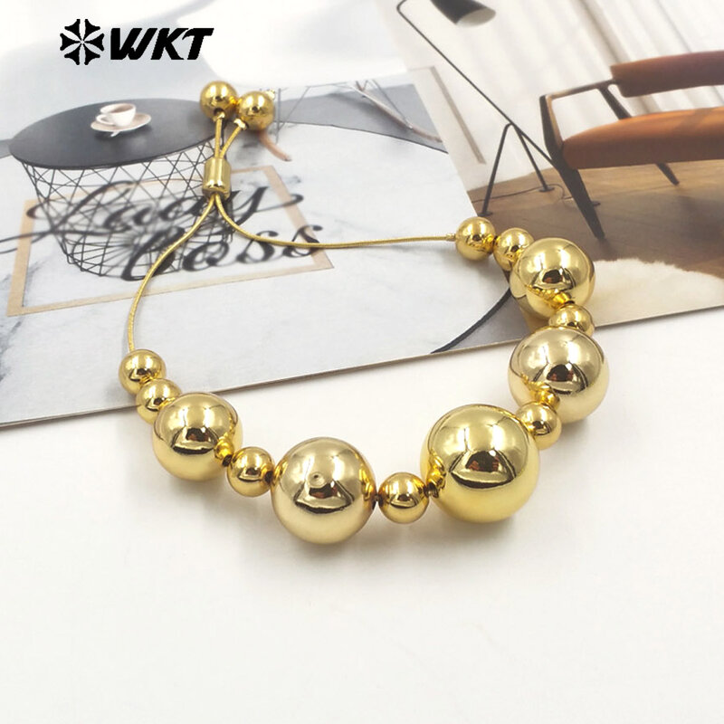 WT-JF345 WKT-pulsera de cadena de latón amarillo para mujer, brazalete de cuentas redondas, joyería bonita, accesorio de fiesta, 2024