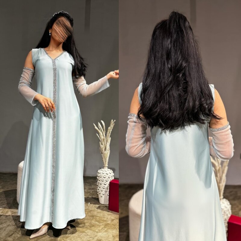 Prom Dress Saudi Arabia Prom Dress Saudi Arabia Satin Beading Prom A-line V-neck Bespoke Occasion Gown Midi Dresses