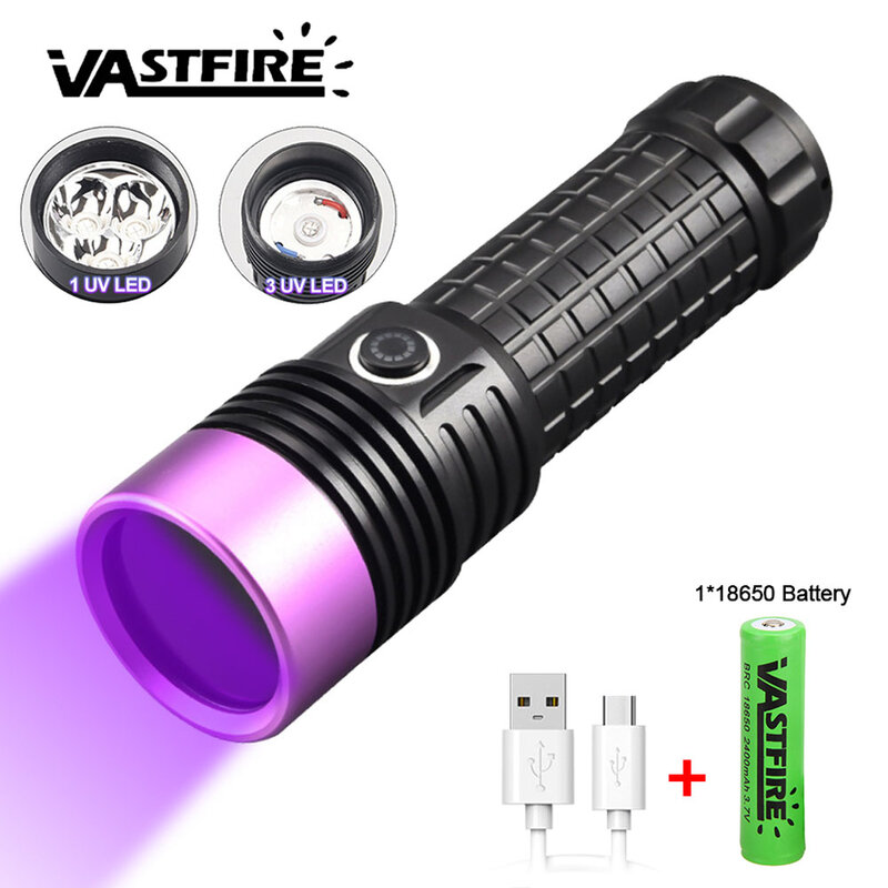 UV Flashlight 365nm/395nm Ultra Violets Ultraviolet Lanterna Waterproof Invisible Torch for Pet Stains Hunting Marker Checker