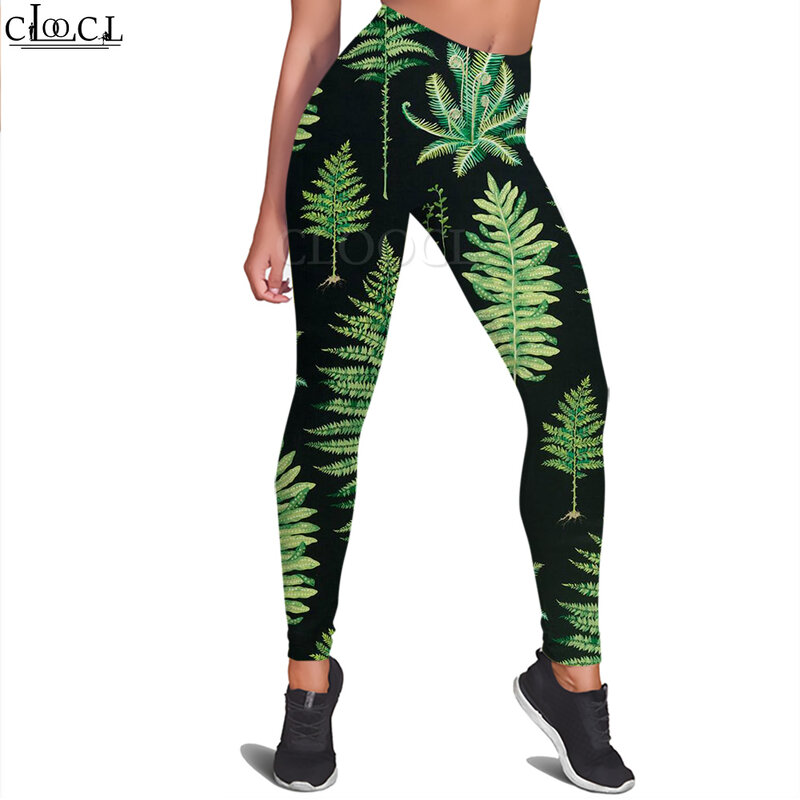CLOOCL – Legging taille haute Sexy pour femmes, pantalon de Yoga décontracté avec motif de fougères imprimé en 3D, survêtement féminin
