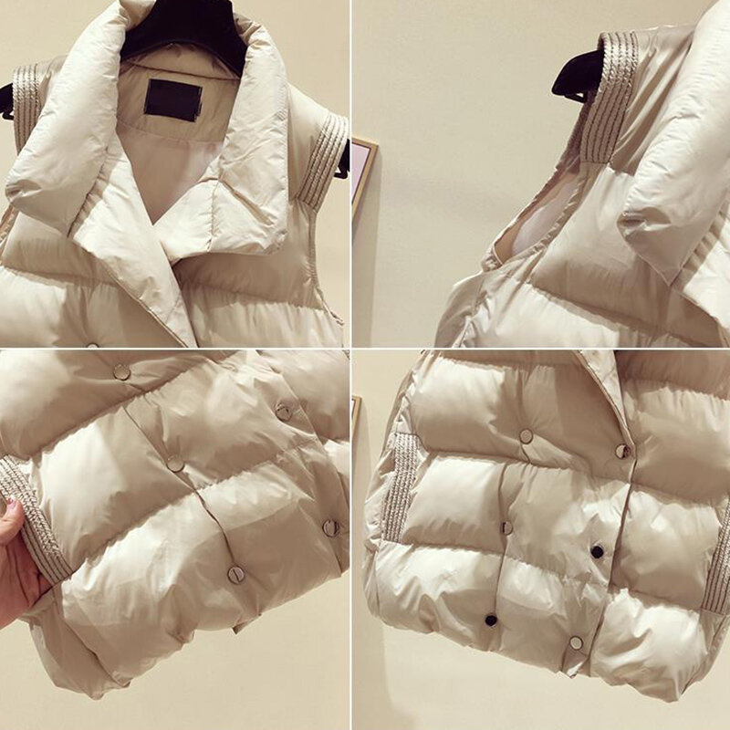 女性のための大きくて厚いノースリーブのコート,綿のベスト,エレガントなカーディガン,カジュアル,暖かい,シンプルなファッション,韓国の冬