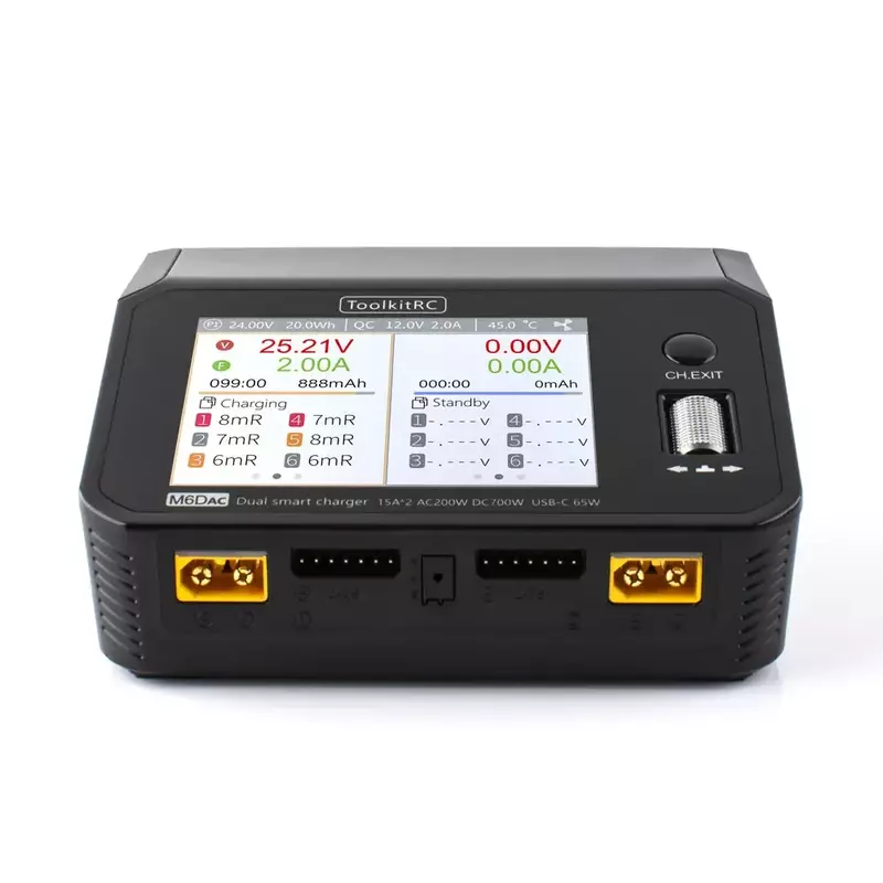 ToolkitRC M6dac Dual Channel Smart Lipo Battery Charger Discharger AC 200W DC 350WX2 15A for 1-6Sfor Model Aircraft Drone Charge
