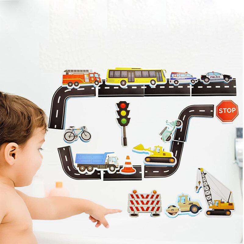 Mainan Mandi Jalur Jalan Fleksibel Kereta Mobil Mainan Bayi Kamar Mandi Anak-anak Bak Mandi Lembut Pasta EVA Pendidikan Dini DIY Stiker Mainan Puzzle
