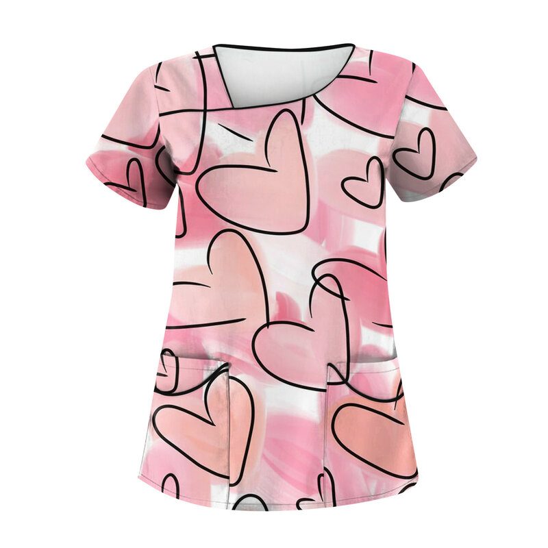 Women's Valentine's Day Printed Work Chic Clothes Sloping Collar And Double Layer Pockets, Basic Top Eye-Catching Pullover