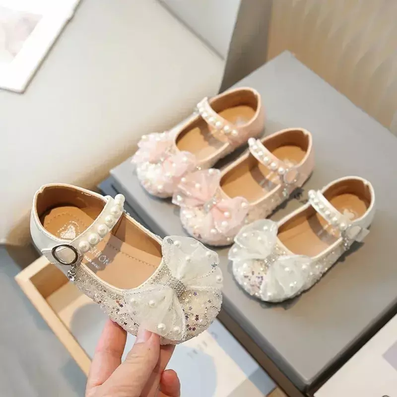 Sepatu anak perempuan baru sepatu pernikahan berkilau untuk anak perempuan sepatu pertunjukan tari bayi berkilau musim semi musim gugur putri anak-anak Mary Janes