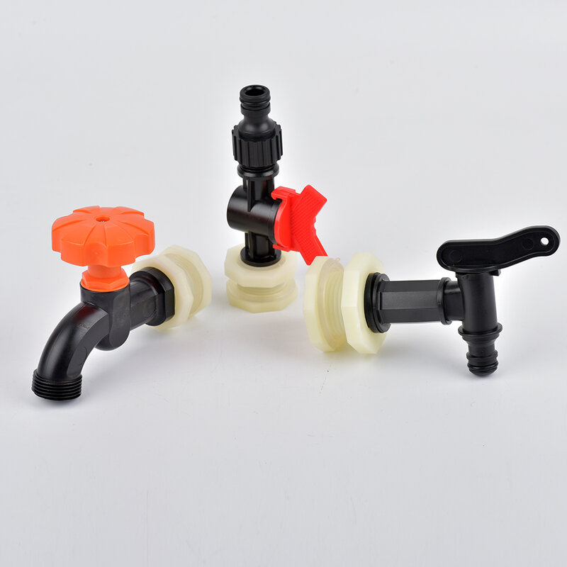 Grifo de agua de rosca macho de plástico de 1/2 3/4 ", montaje de adaptador de grifo de tanque de peces, grifo de drenaje, válvula de acuario, accesorios de jardín, 1 ud.