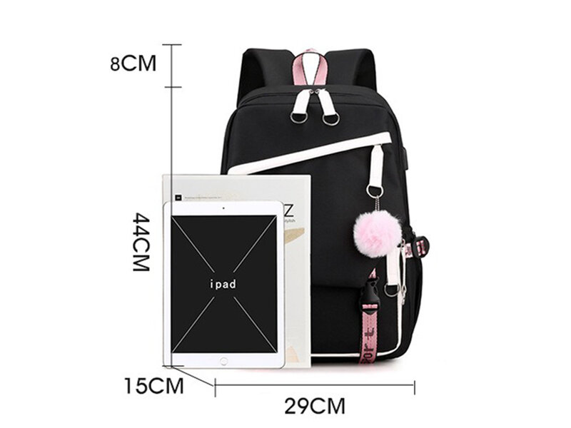 Elemental Compartment USB 충전 책가방, 남녀 학생 노트북 배낭, 대용량 책가방