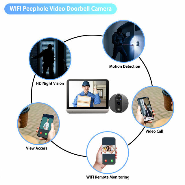 Yuezhe 3MP Security-protection Peephole Doorbell Camera Smart Home 4.3 IPS Screen Night PIR wifi Phone wireless doorbell home