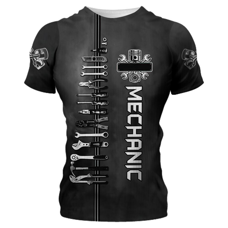Mechanic Shirt Men's T-shirt Mechanical Tools Print Short Sleeve Summer Jersey Casual Tops Oversized Fashion Breathable Clothing