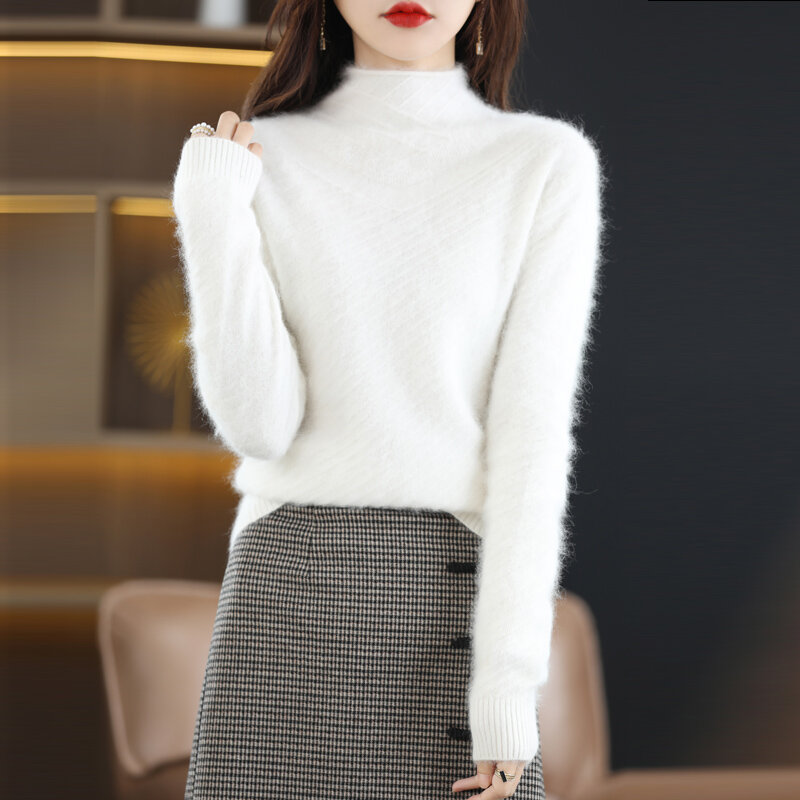 Suéter de punto de visón para mujer, jersey de cuello medio alto, manga larga, cálido, Color sólido, edición coreana, otoño e invierno, 2022