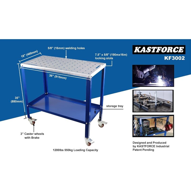 KF3002 Rust-Free 36”×18” Welding Table 1200 lbs Loading Capacity, Wedling Cart Universal Work Table with 5/8" Holes,