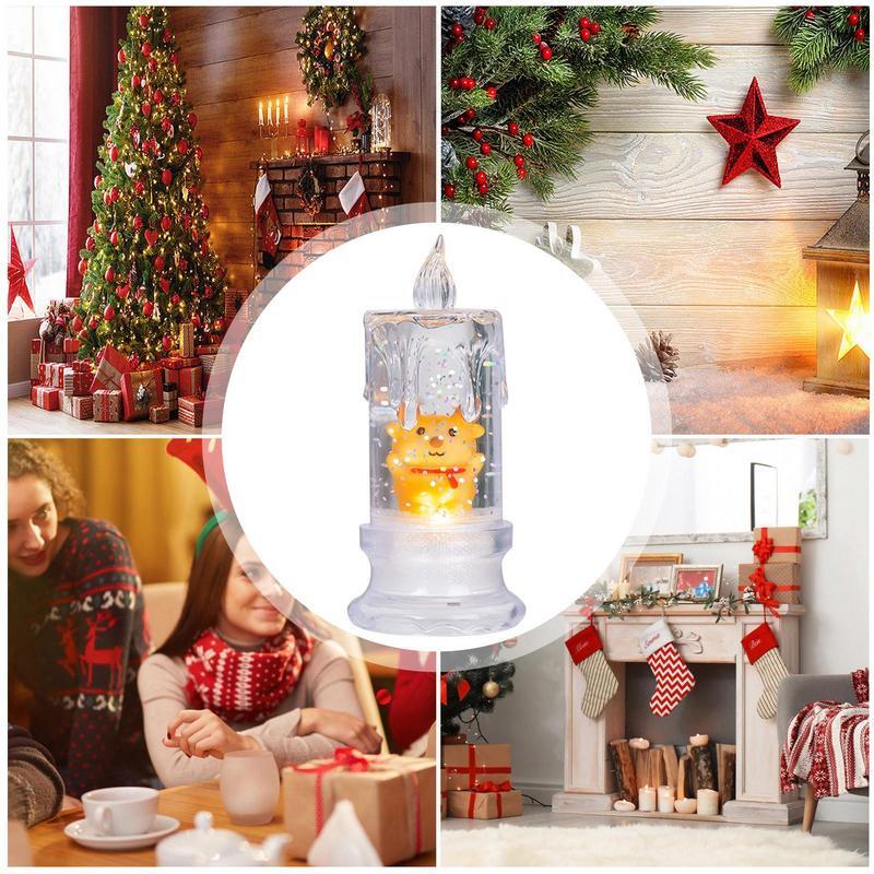 Рождественские электрические свечи, светодиодные беспламенные электрические свечи, лампа с питанием от батарейки, Санта, снеговик, снежинка, ночник с потоком воды