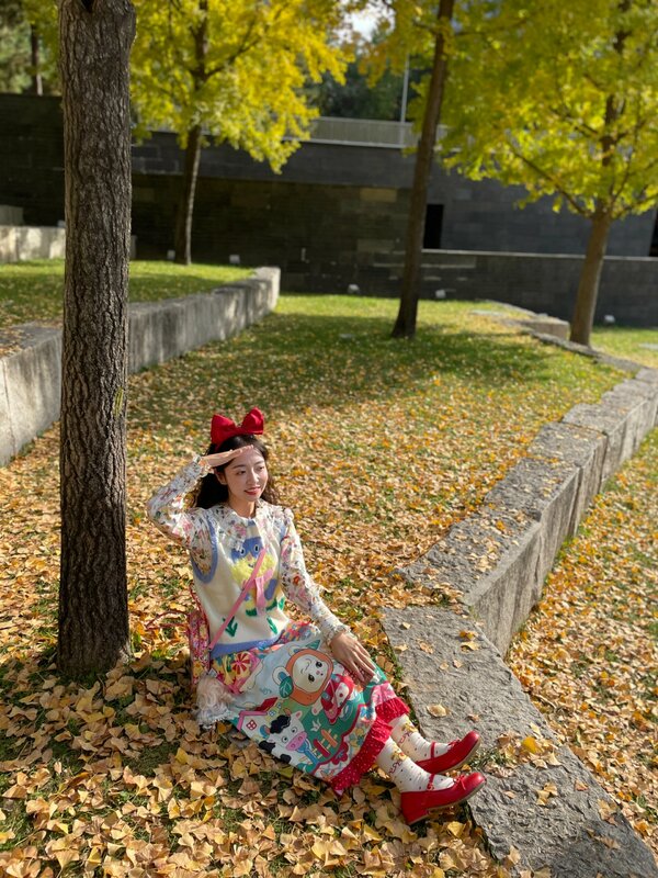 ชุดฮาราจูกุ Y2K 2000s กระโปรงสไตล์วันหยุดพักผ่อนชนบทสีสันการ์ตูนสัตว์นางฟ้าพิมพ์ลายยืดหยุ่นเอวหวานผู้หญิงโมริเด็กผู้หญิง