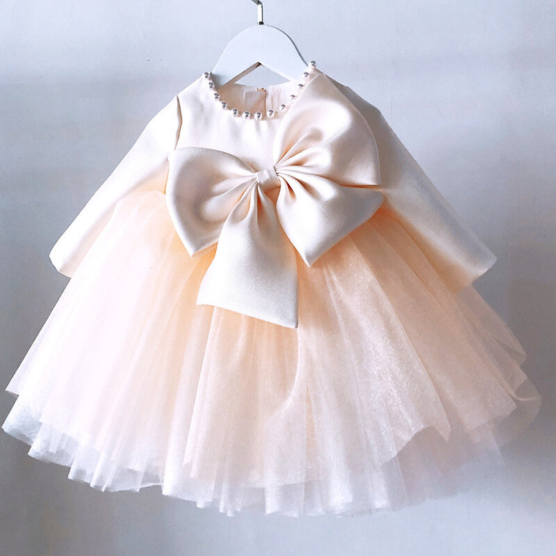 Новое Детское платье для первого года осень и зима с большим бантом для выступления на день рождения модное платье для девочек с длинным рукавом Pengpeng Princess