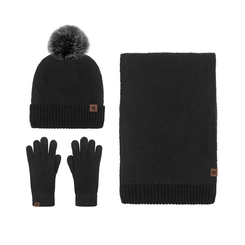 3 buah Set 2023 topi rajut musim dingin syal dan sarung tangan Set mode wanita tetap hangat tebal syal lembut Set aksesori pakaian natal