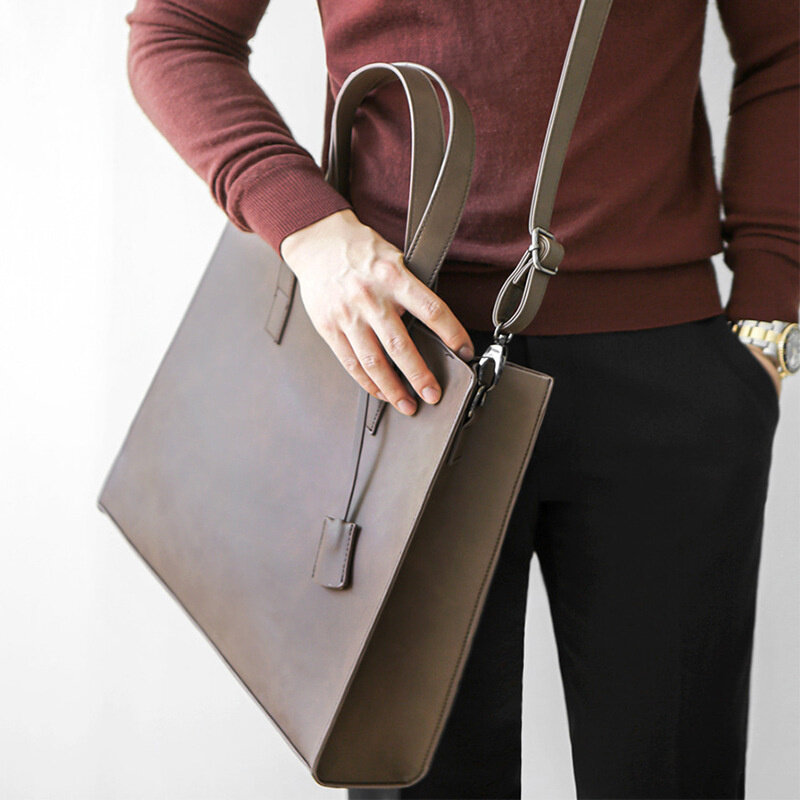 Tas tangan kulit lembut Vintage pria, tas Tote kapasitas besar, tas kurir bahu akhir pekan, tas selempang kasual